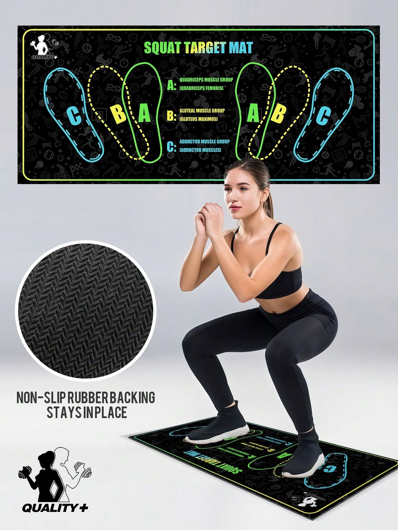 Non-Slip Silicone Squat Mat 35x80cm – 1000GSM Yoga & Fitness Training Mat | MIRA