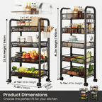 Mesh Wire Rolling Cart 3-5 Tier – Metal Basket Organizer with Hooks | MIRA