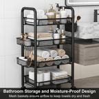Mesh Wire Rolling Cart 3-5 Tier – Metal Basket Organizer with Hooks | MIRA