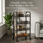Mesh Wire Rolling Cart 3-5 Tier – Metal Basket Organizer with Hooks | MIRA
