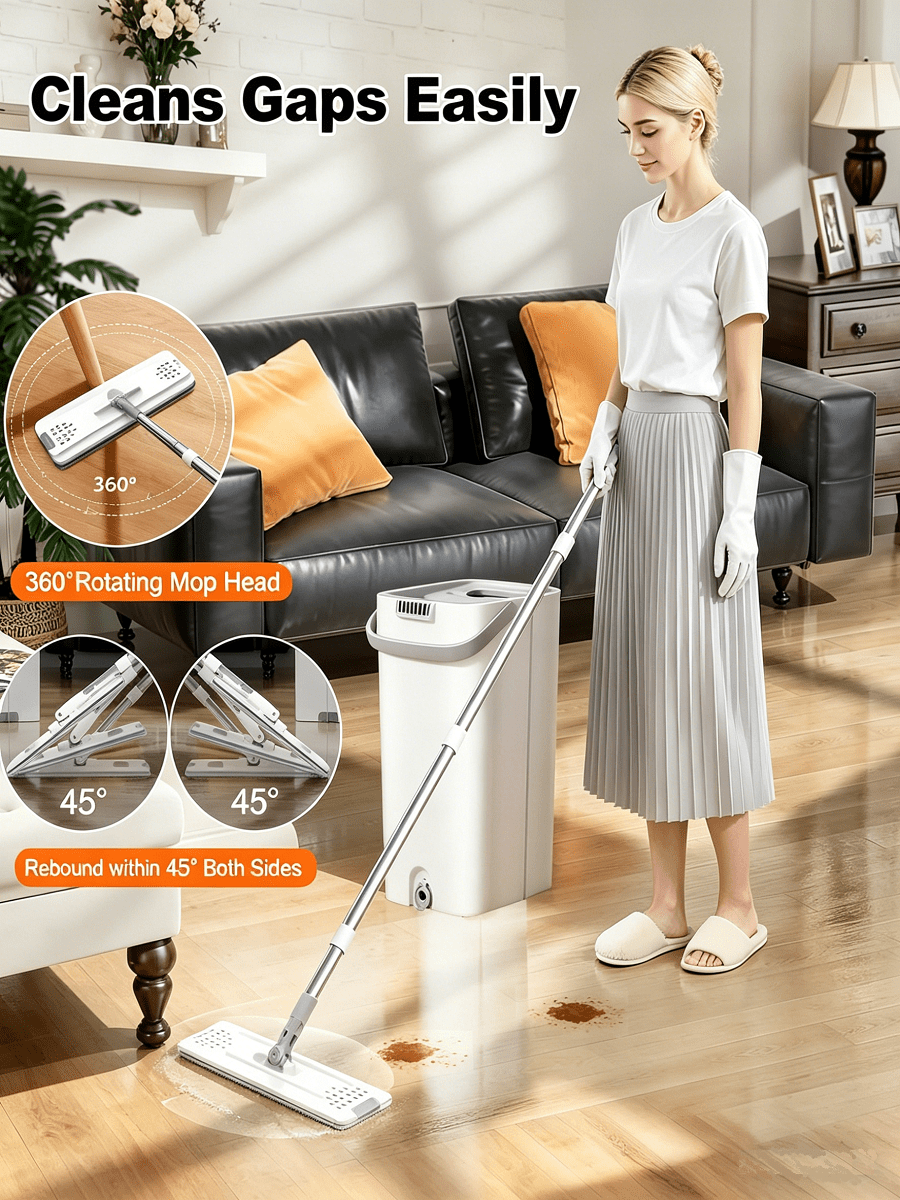 PokEpic Mop And Bucket With Wringer Set, Flat Floor Cleaning Mop System With 6 Reusable Microfiber Pads, Wet & Dry Household Cleaning Tool For Home Essentials, Durable Floor Mop For Kitchen Bathroom