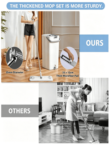 PokEpic Mop And Bucket With Wringer Set, Flat Floor Cleaning Mop System With 6 Reusable Microfiber Pads, Wet & Dry Household Cleaning Tool For Home Essentials, Durable Floor Mop For Kitchen Bathroom