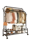 Freestanding Double Rail Metal Clothes Rack with Shelves & Hooks | MIRA