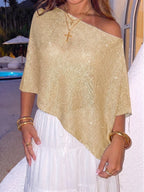 Women's Y2K Shiny Knit Batwing Sleeve Sweater – Beach Cover-Up | MIRA