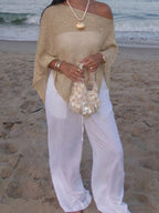 Women's Y2K Shiny Knit Batwing Sleeve Sweater – Beach Cover-Up | MIRA