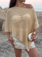 Women's Y2K Shiny Knit Batwing Sleeve Sweater – Beach Cover-Up | MIRA