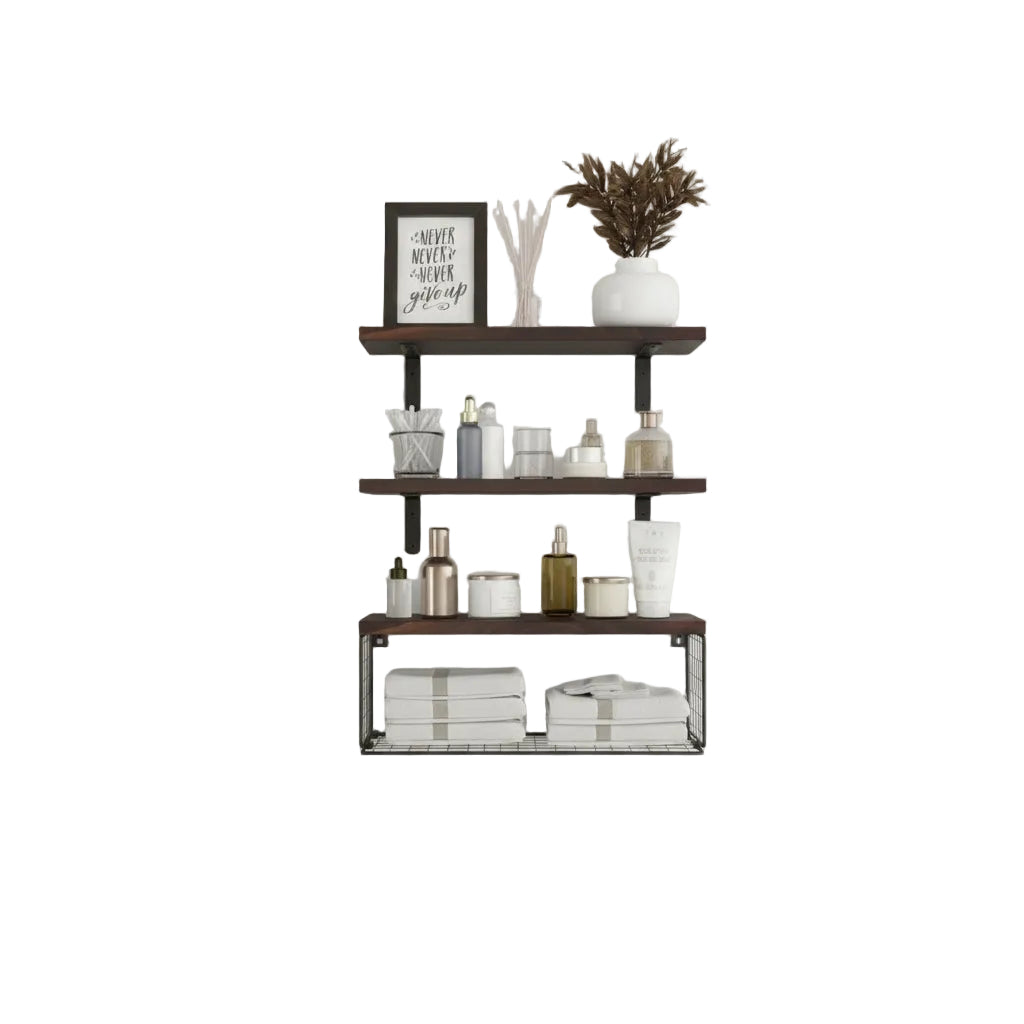 Wall Mounted Floating Bathroom Shelves | Set of 3 Wooden Farmhouse Shelf – MIRA