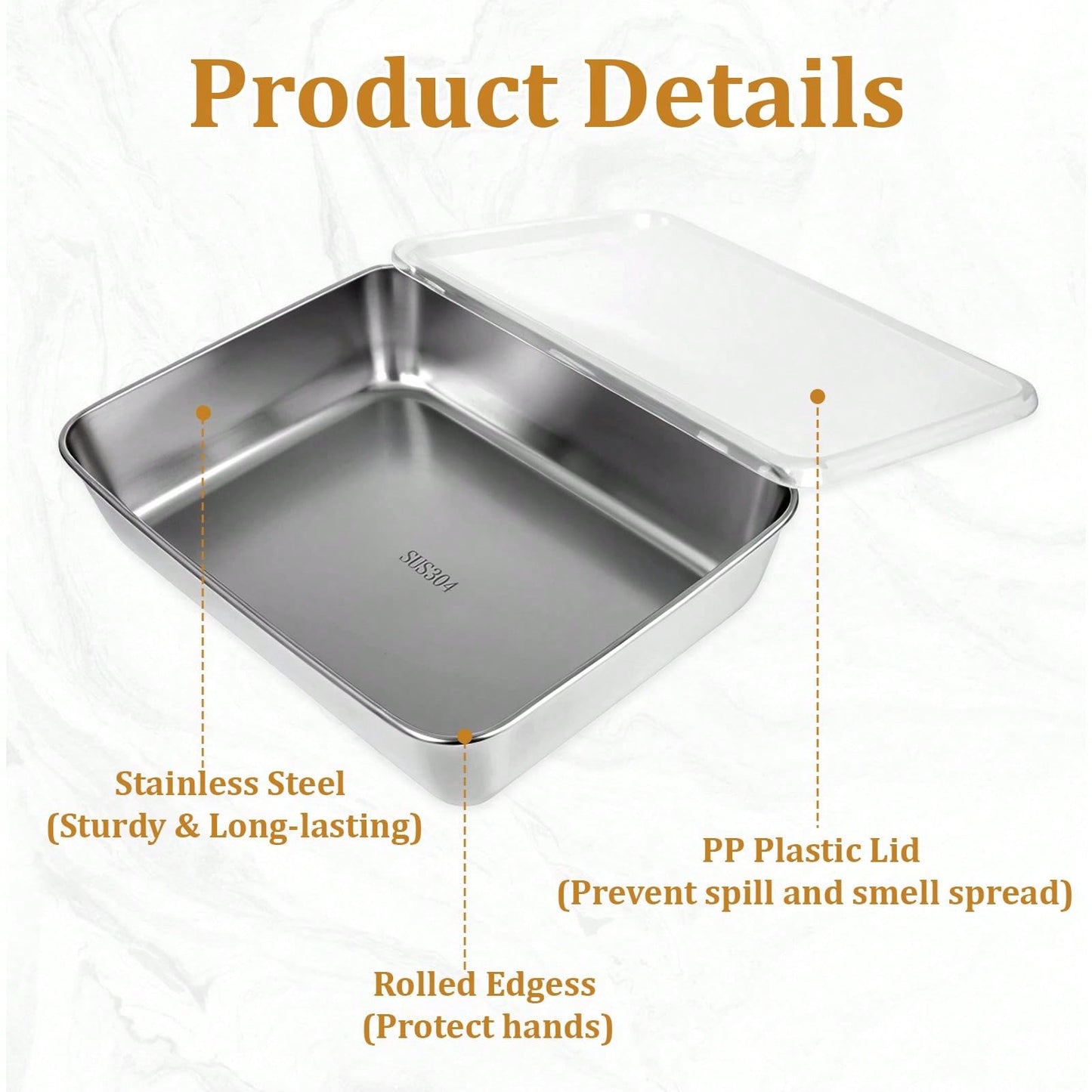 5Pcs Stainless Steel Storage Containers, Kitchen Trays, Serving Platters, And Lidded Storage Containers; Reusable Food Storage Containers Suitable For Travel And The Office; Dishwasher And Freezer