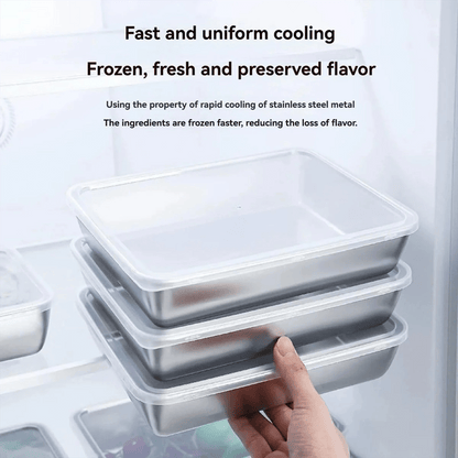 5Pcs Stainless Steel Storage Containers, Kitchen Trays, Serving Platters, And Lidded Storage Containers; Reusable Food Storage Containers Suitable For Travel And The Office; Dishwasher And Freezer