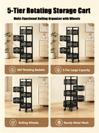 5-Tier Rotating Rolling Storage Cart – Metal Mesh Organizer | MIRA