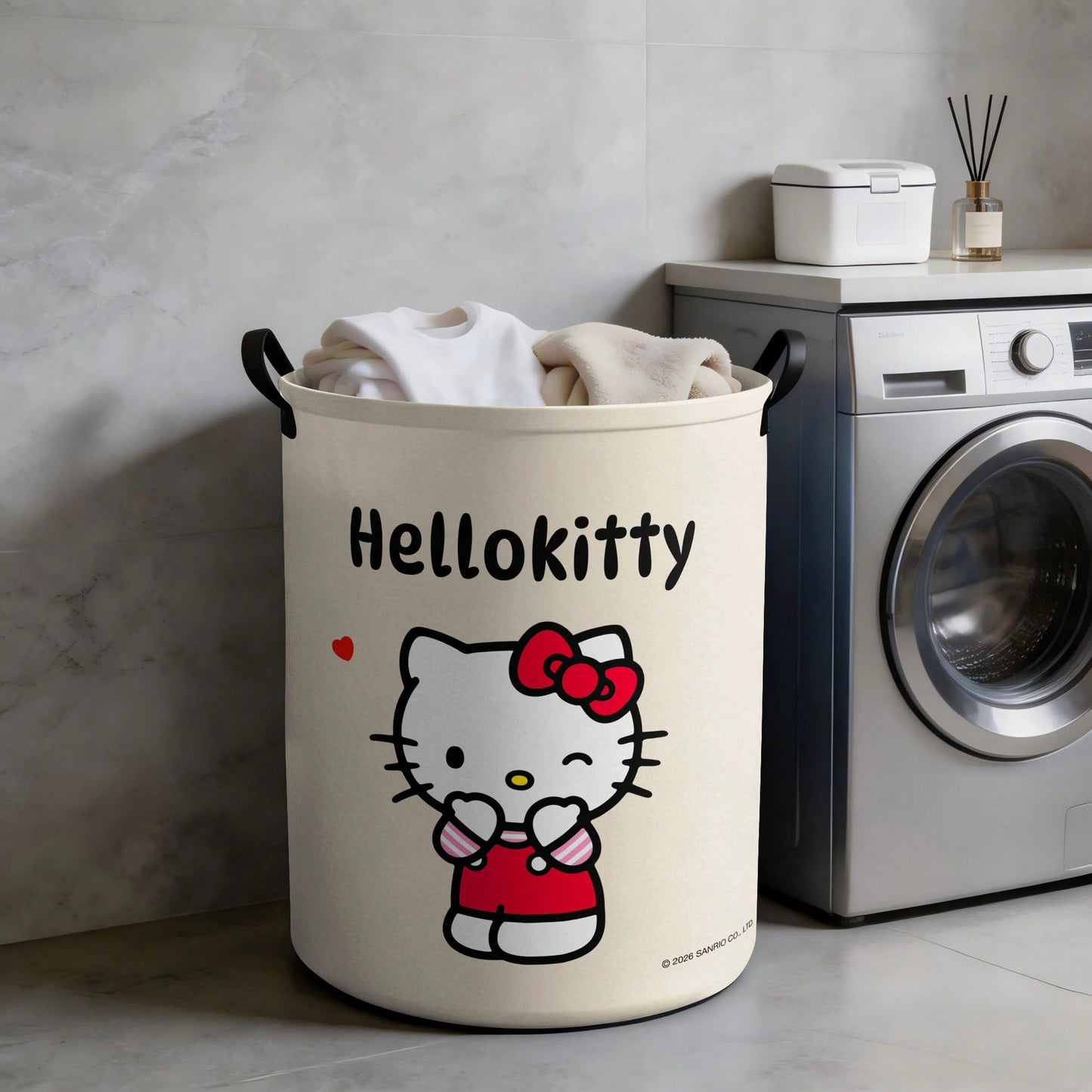 Miniso Sanrio Hello Kitty Adorable Winking Print Laundry Basket Collapsible Storage Bin With Handles,Organizer For Laundry Room, Bedroom & Room