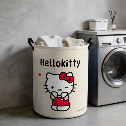 Miniso Sanrio Hello Kitty Adorable Winking Print Laundry Basket Collapsible Storage Bin With Handles,Organizer For Laundry Room, Bedroom & Room