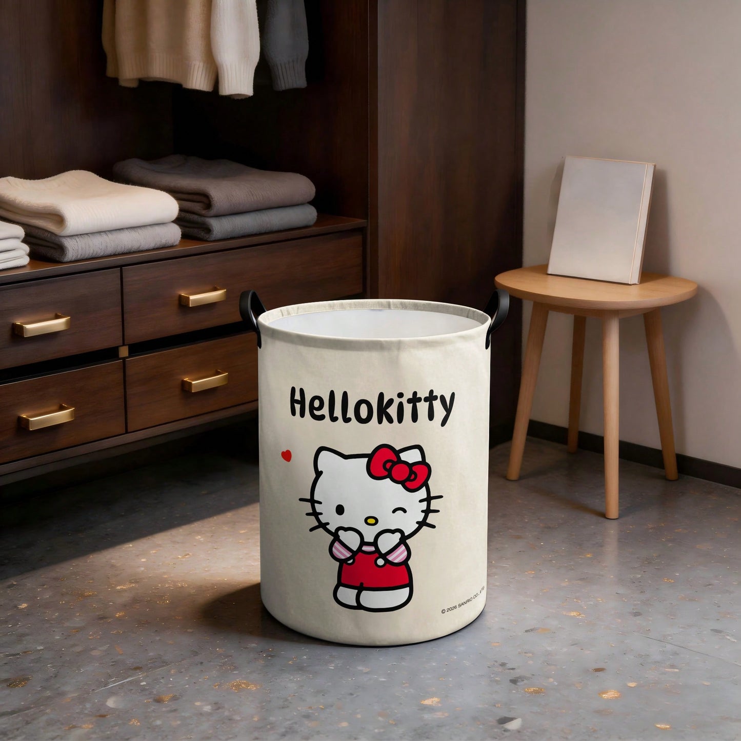 Miniso Sanrio Hello Kitty Adorable Winking Print Laundry Basket Collapsible Storage Bin With Handles,Organizer For Laundry Room, Bedroom & Room