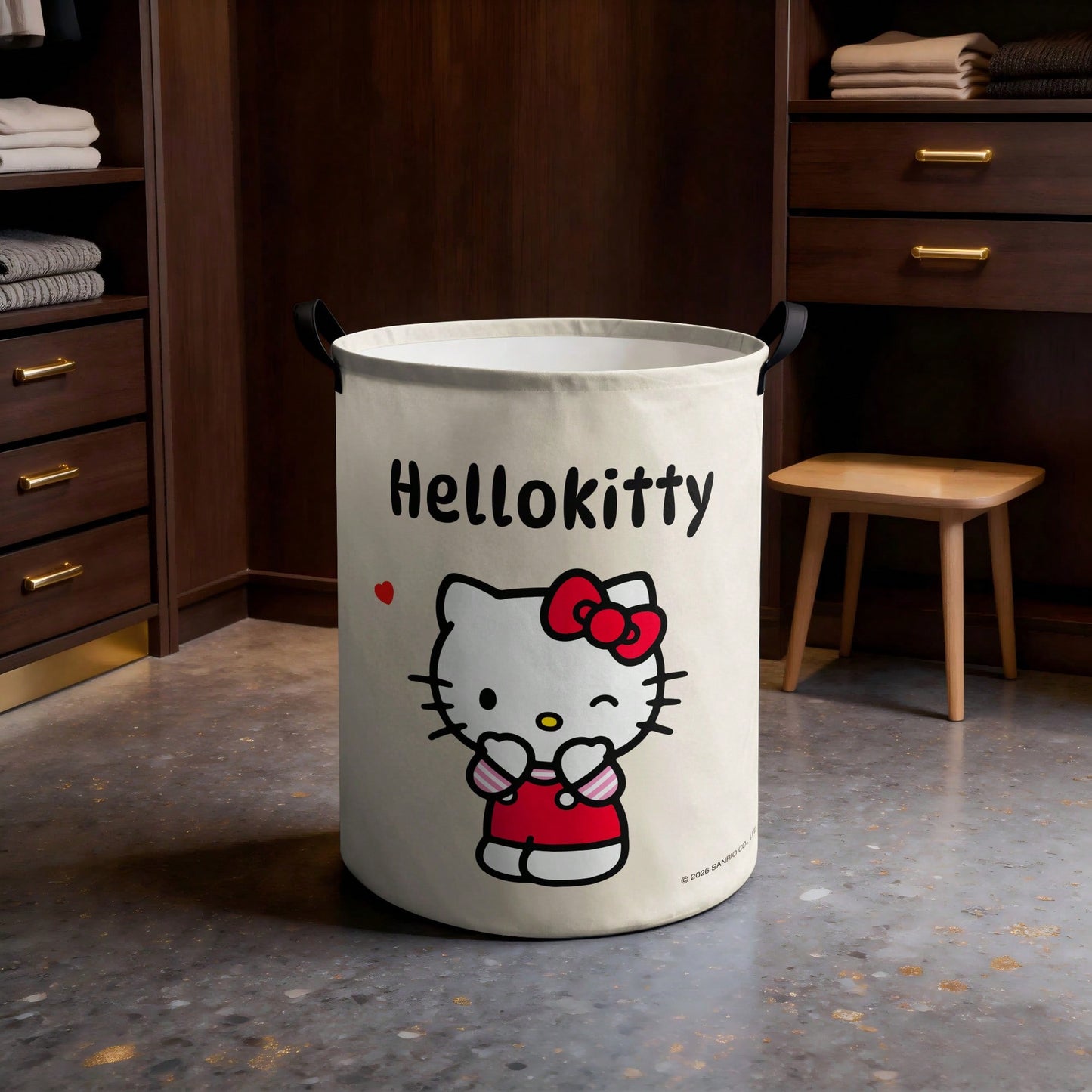 Miniso Sanrio Hello Kitty Adorable Winking Print Laundry Basket Collapsible Storage Bin With Handles,Organizer For Laundry Room, Bedroom & Room