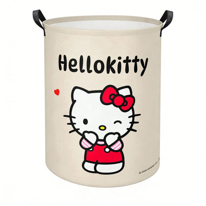 Miniso Sanrio Hello Kitty Adorable Winking Print Laundry Basket Collapsible Storage Bin With Handles,Organizer For Laundry Room, Bedroom & Room