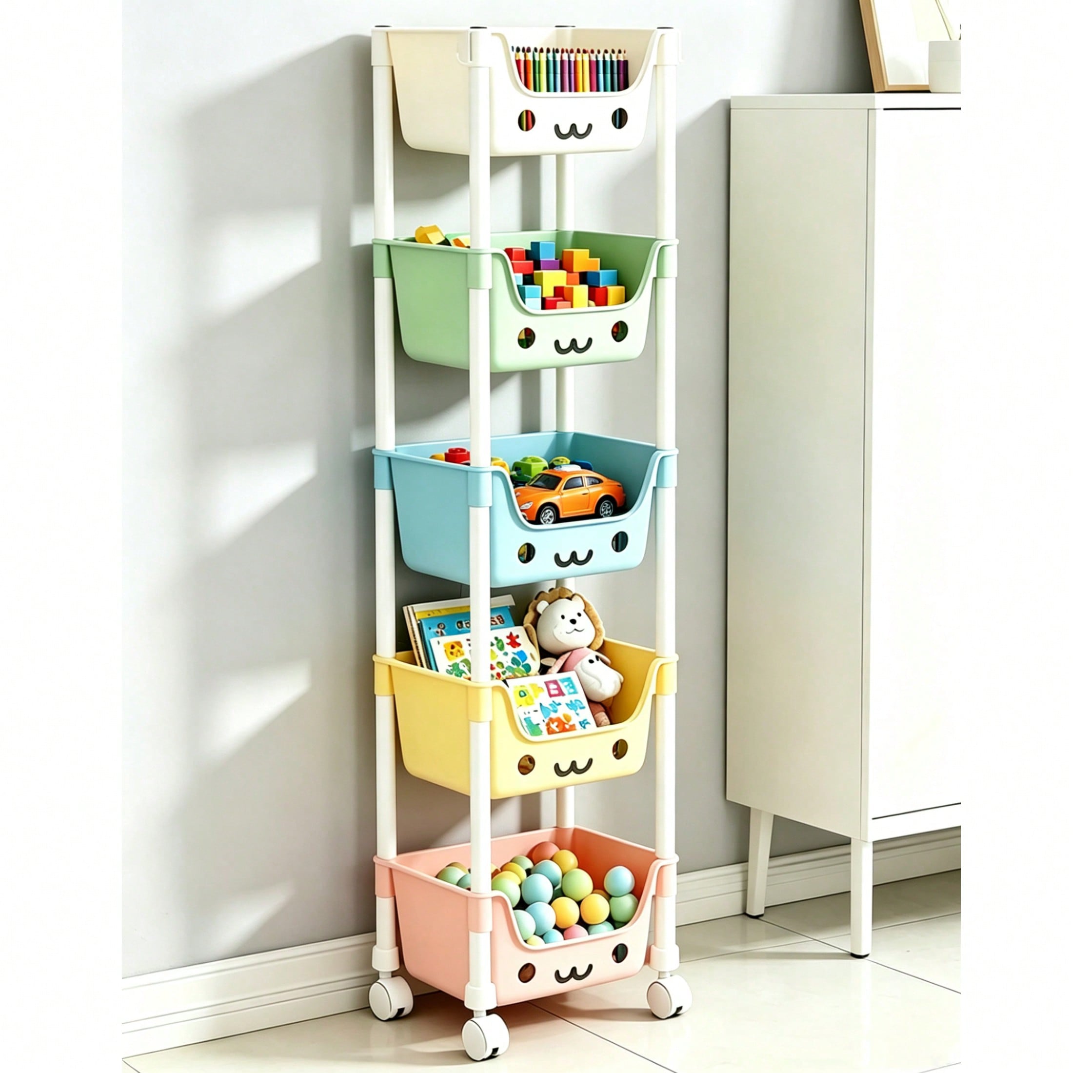 Rolling Storage Cart with Wheels 3/5 Tier – Kids Toy Organizer | MIRA