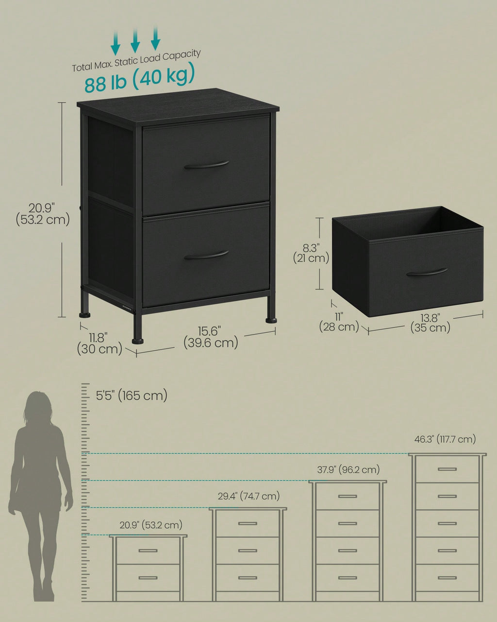 2-Drawer Dresser & Nightstand – Steel MDF Bedroom Storage | MIRA