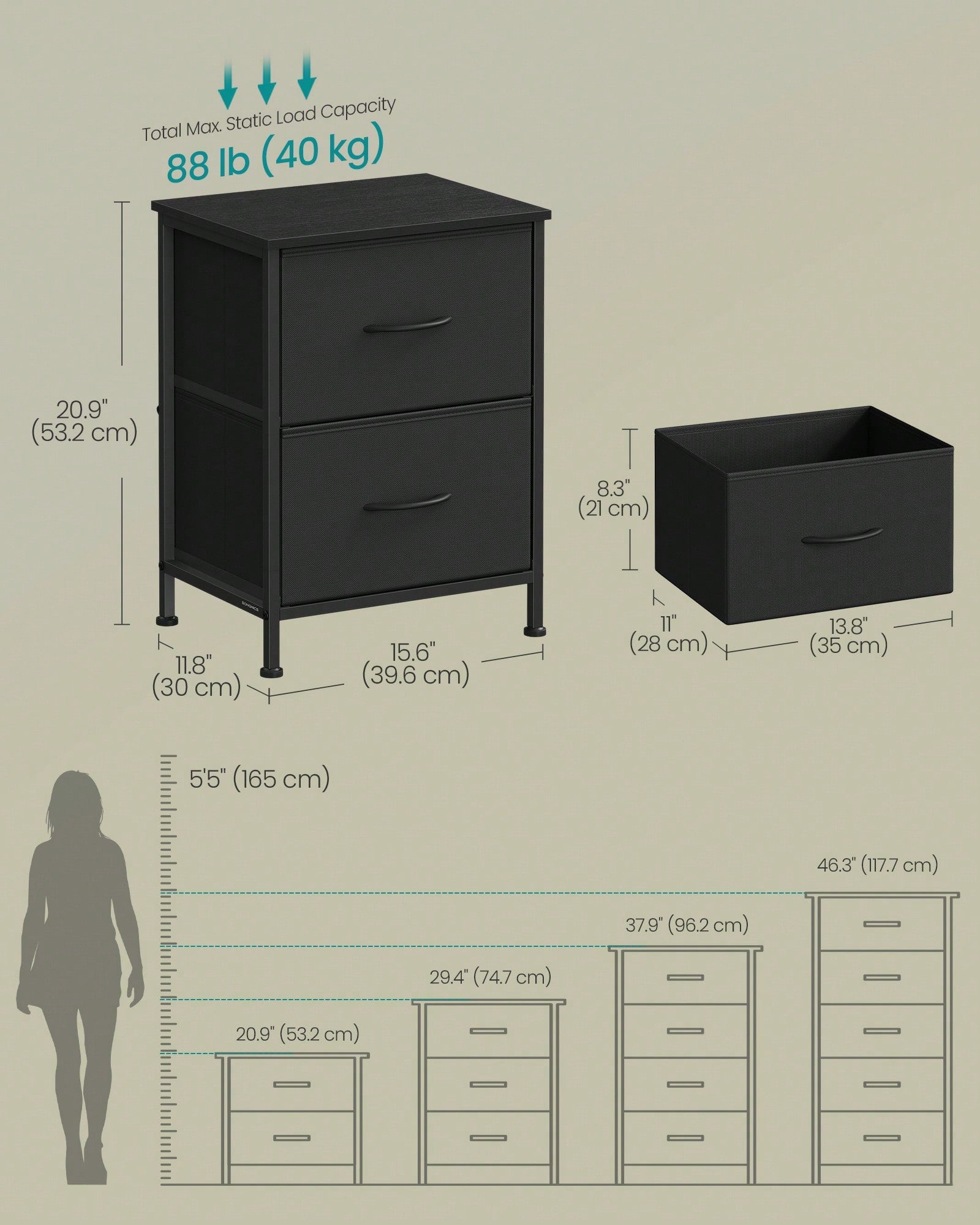 2-Drawer Dresser & Nightstand – Steel MDF Bedroom Storage | MIRA
