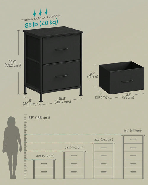 2-Drawer Dresser & Nightstand – Steel MDF Bedroom Storage | MIRA