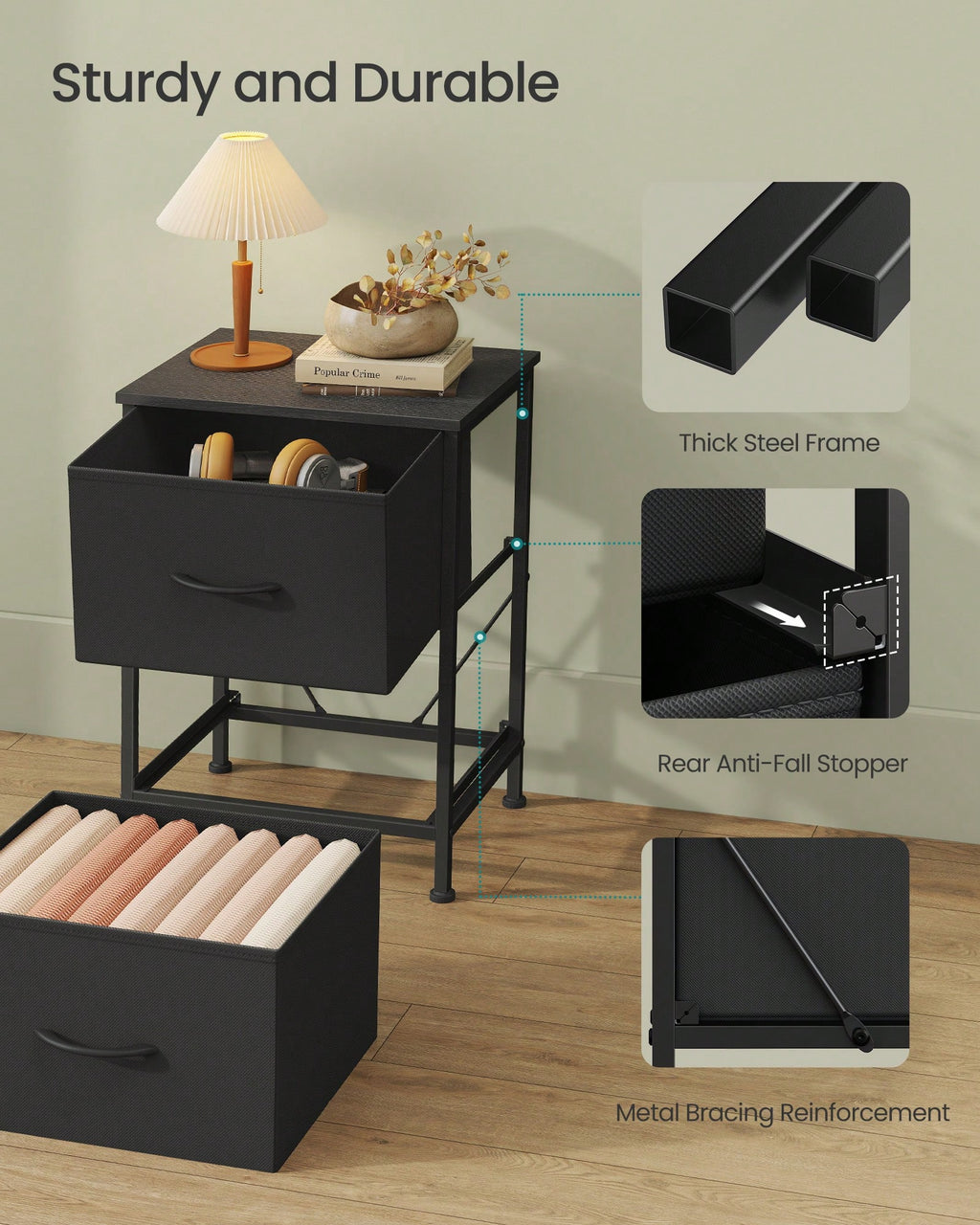 2-Drawer Dresser & Nightstand – Steel MDF Bedroom Storage | MIRA