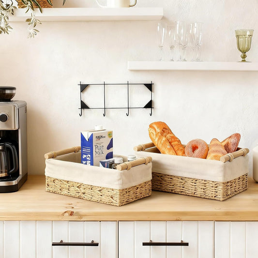 Set Of 2 Storage Basket Wicker Baskets For Organizing With Handle Decorative Storage Bins For Countertop Toilet Paper Storage Basket For Toilet Tank Top Small Baskets Set