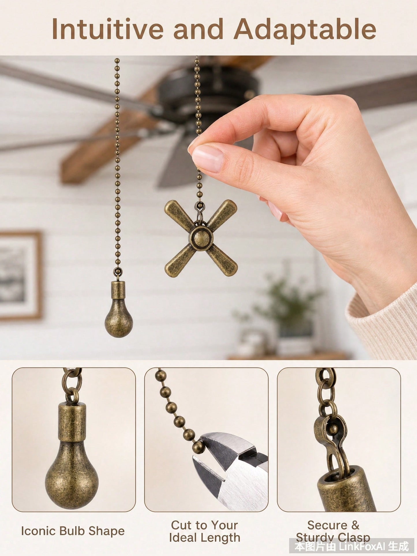 4pcs Sun & Moon Ceiling Fan Pull Chain Decorative Totem Bohemian Style Pull Chain Pendant Extension 12 Inch Lighting Ceiling Fan Beads Ball Ceiling Fan Pull Chain Extension Decorative Ornament With Connector