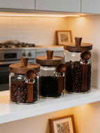 Glass Food Storage Jars with Wooden Lids 3-Piece Airtight Set | MIRA