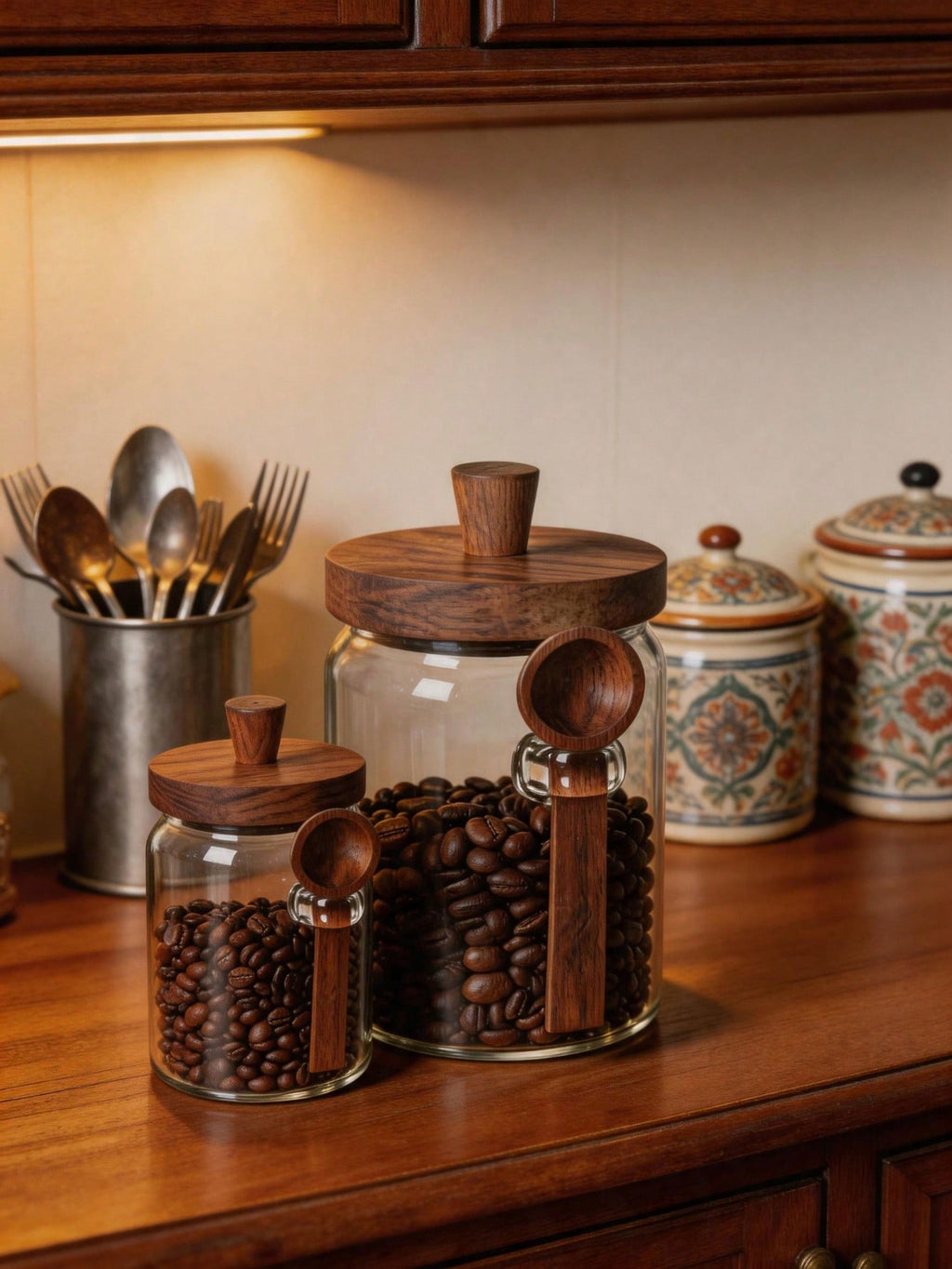 Glass Food Storage Jars with Wooden Lids 3-Piece Airtight Set | MIRA