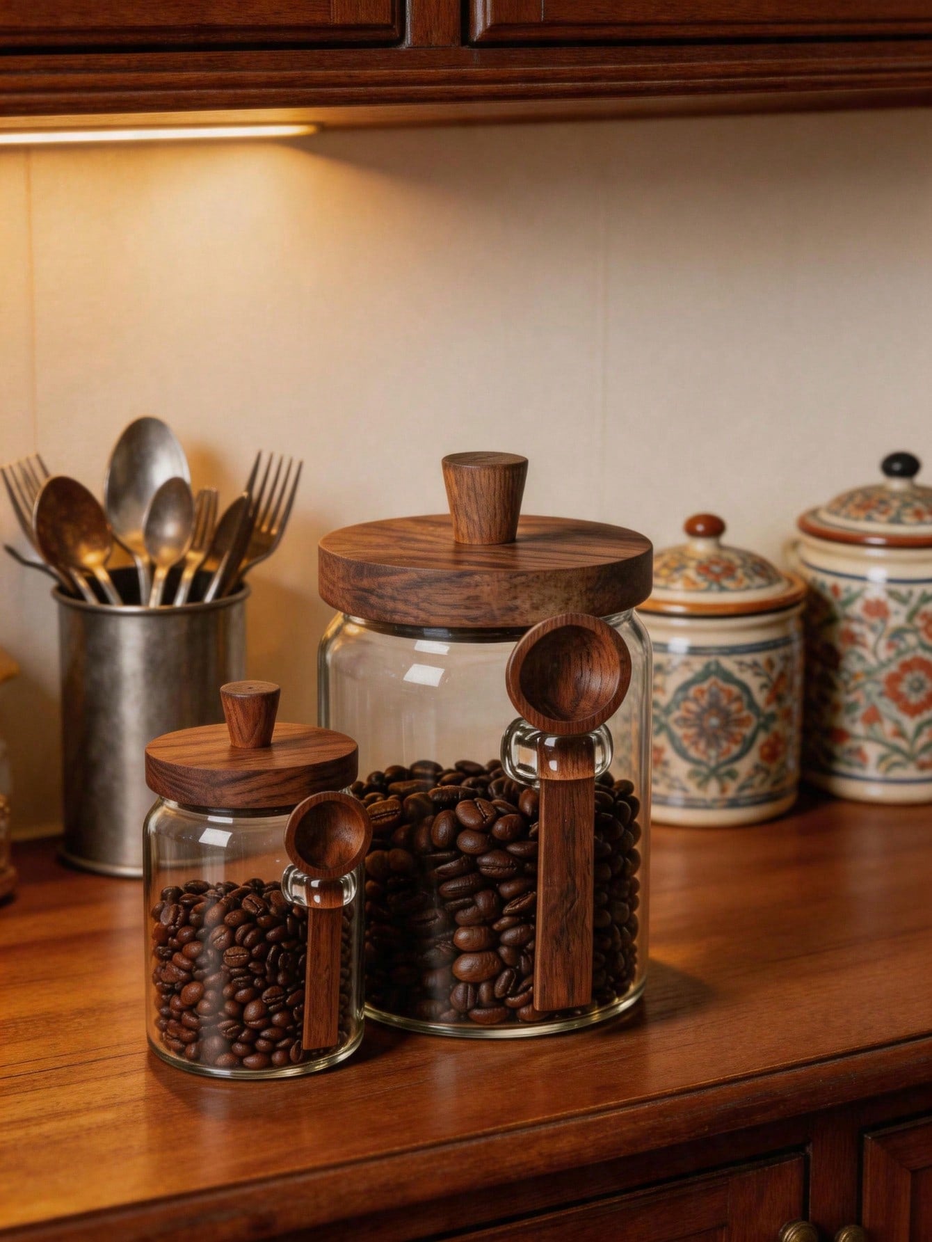 Glass Food Storage Jars with Wooden Lids 3-Piece Airtight Set | MIRA