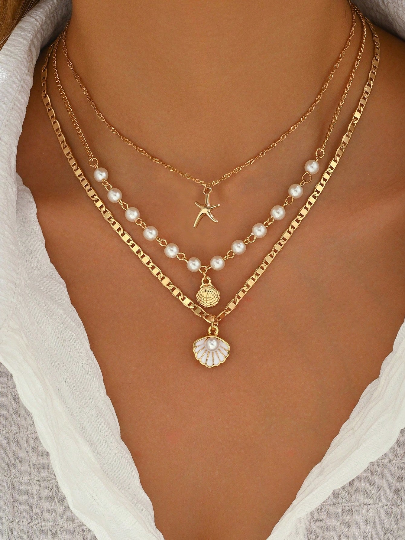 Gold Layered Bead Chain Necklace Set for Women – Boho Style | MIRA