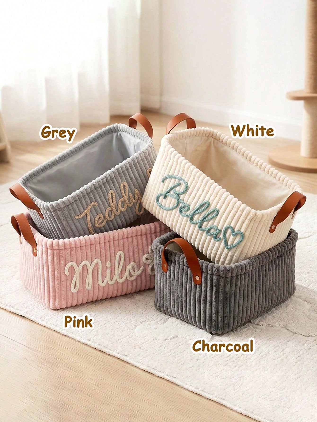 Personalized Dog Toy Basket - Corduroy Pet Storage Basket With Name, Gift For New Dog Owners