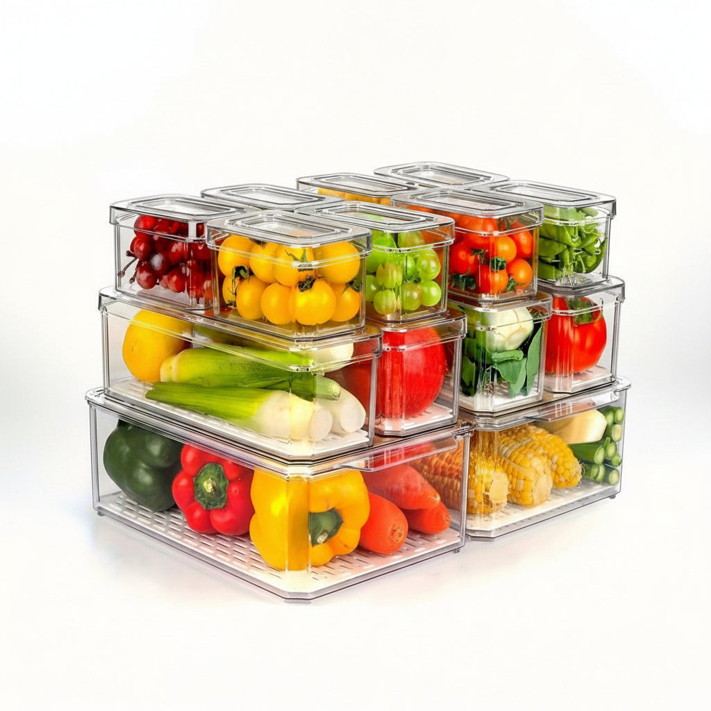 Stackable Fridge Organizer Bins with Lids