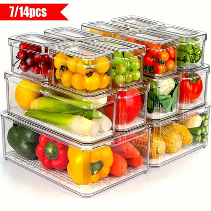 7/14 Pack Fridge Organizers,Stackable Refrigerator Organizer Bins With Lids,Fridge Fruit Storage Containers,Space-Saving Organizers Suitable For Kitchen,Cabinets And Fridge,For Snacks, Fruits, Vegetable, Cereals,Perfect Gift For Graduation,Party,Birthday,