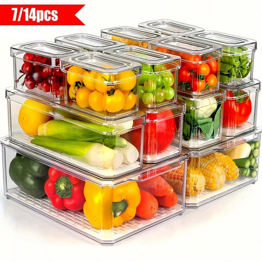 7/14 Pack Fridge Organizers,Stackable Refrigerator Organizer Bins With Lids,Fridge Fruit Storage Containers,Space-Saving Organizers Suitable For Kitchen,Cabinets And Fridge,For Snacks, Fruits, Vegetable, Cereals,Perfect Gift For Graduation,Party,Birthday,