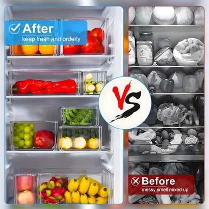 7/14 Pack Fridge Organizers,Stackable Refrigerator Organizer Bins With Lids,Fridge Fruit Storage Containers,Space-Saving Organizers Suitable For Kitchen,Cabinets And Fridge,For Snacks, Fruits, Vegetable, Cereals,Perfect Gift For Graduation,Party,Birthday,