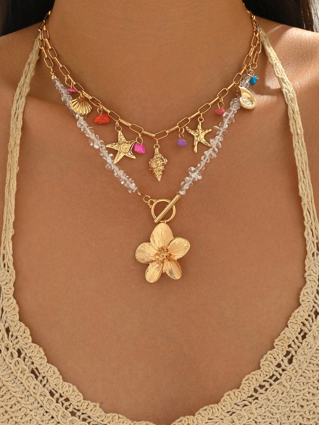 Gold Layered Bead Chain Necklace Set for Women – Boho Style | MIRA