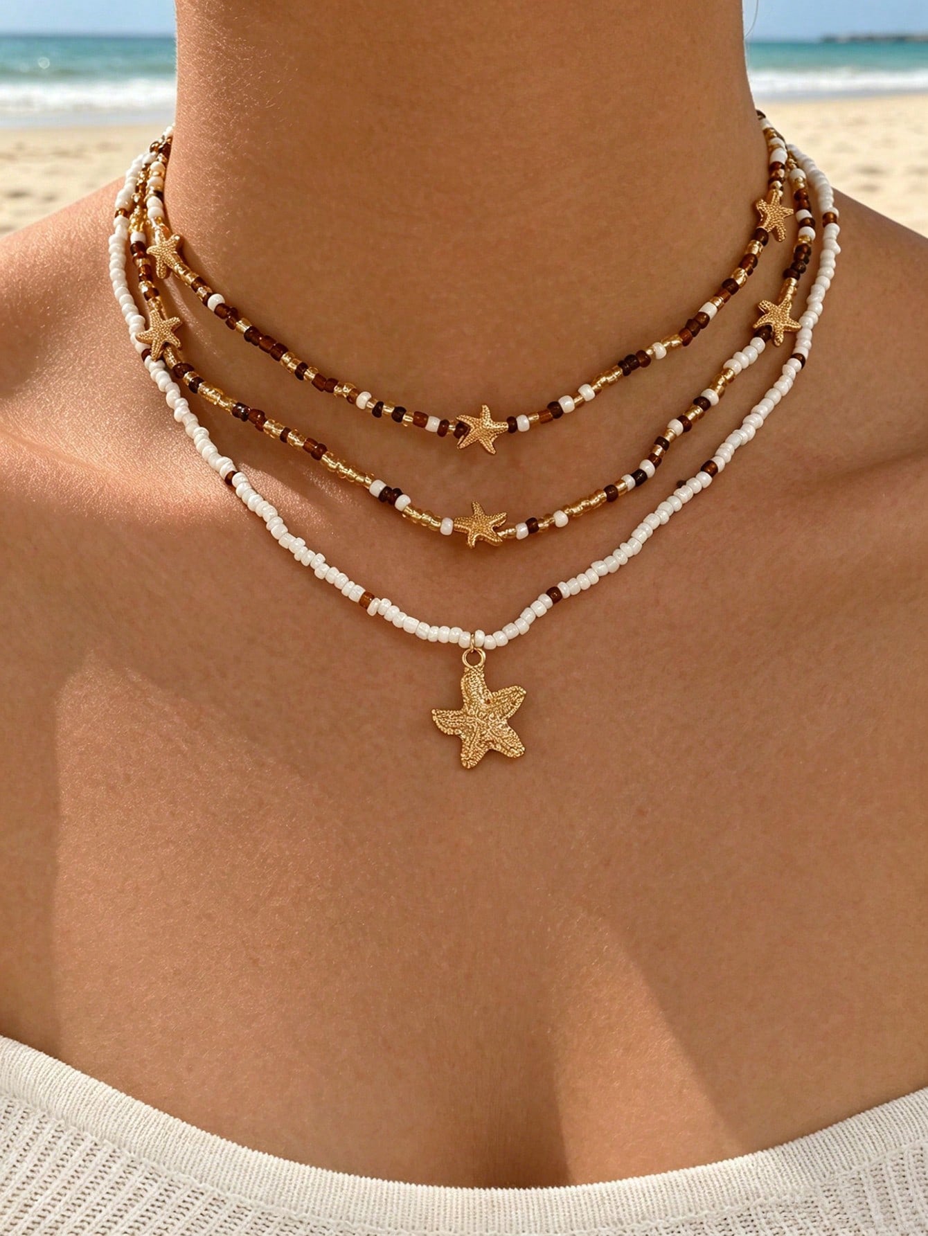 Gold Layered Bead Chain Necklace Set for Women – Boho Style | MIRA