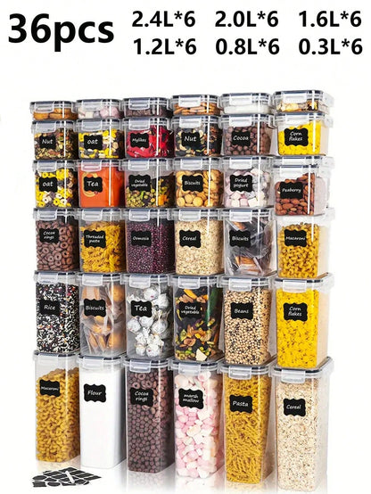 VOOVA 48pcs Sealed Food Storage Containers With LIDS - Lunch Boxes Ideal For Organizing And Storing Grains, Rice, Pasta, Tea, Nuts And Coffee Beans In A Kitchen Pantry - Can Be Used For Dishwasher Washing, Including Labels And Markers
