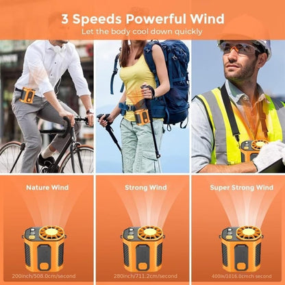 Neck Portable Waist Fan, 18000RPM Powerful Brushless Motor, Five-Speed Adjustment, 5000mAh Large-Capacity Long-Lasting Battery, LED Battery Display, Suitable For Outdoor Work, Camping, Wilderness Fishing, Spring Outings.