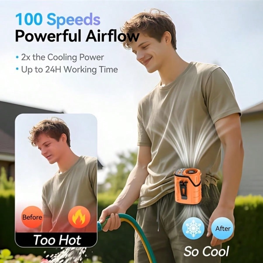 Neck Portable Waist Fan, 18000RPM Powerful Brushless Motor, Five-Speed Adjustment, 5000mAh Large-Capacity Long-Lasting Battery, LED Battery Display, Suitable For Outdoor Work, Camping, Wilderness Fishing, Spring Outings.