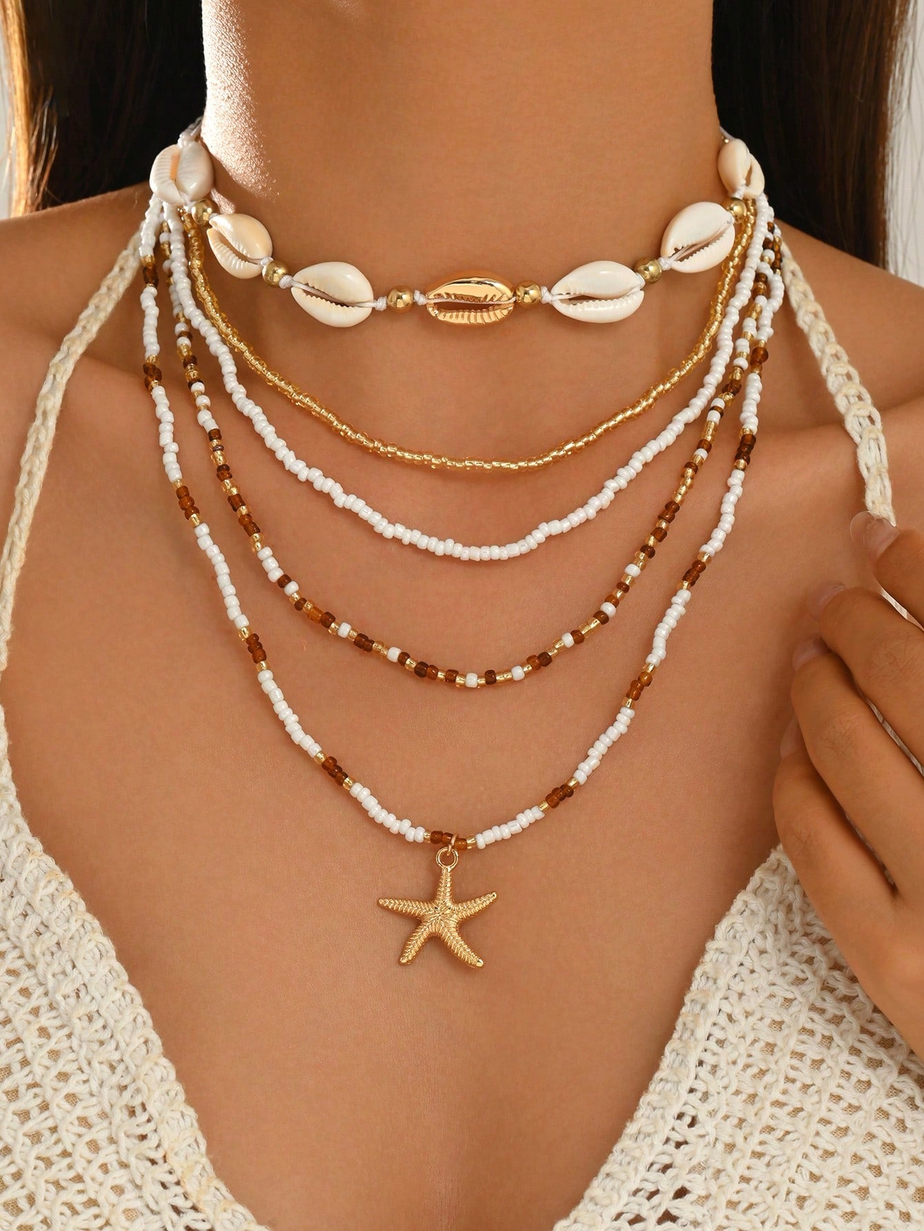 Gold Layered Bead Chain Necklace Set for Women – Boho Style | MIRA