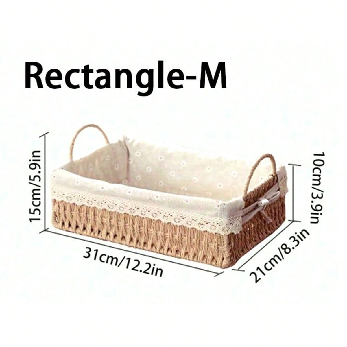 Paper Woven Storage Basket with Handle | Lace Decor Organizer | MIRA