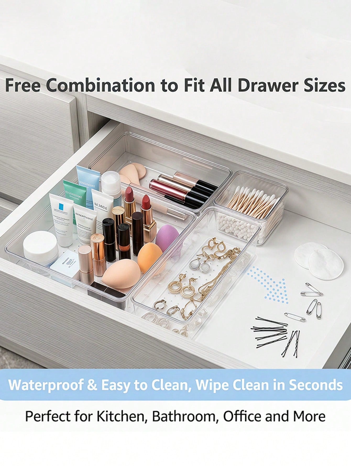 Clear Plastic Drawer Organizer Set – 13 to 60 Pcs, 4 Sizes | MIRA