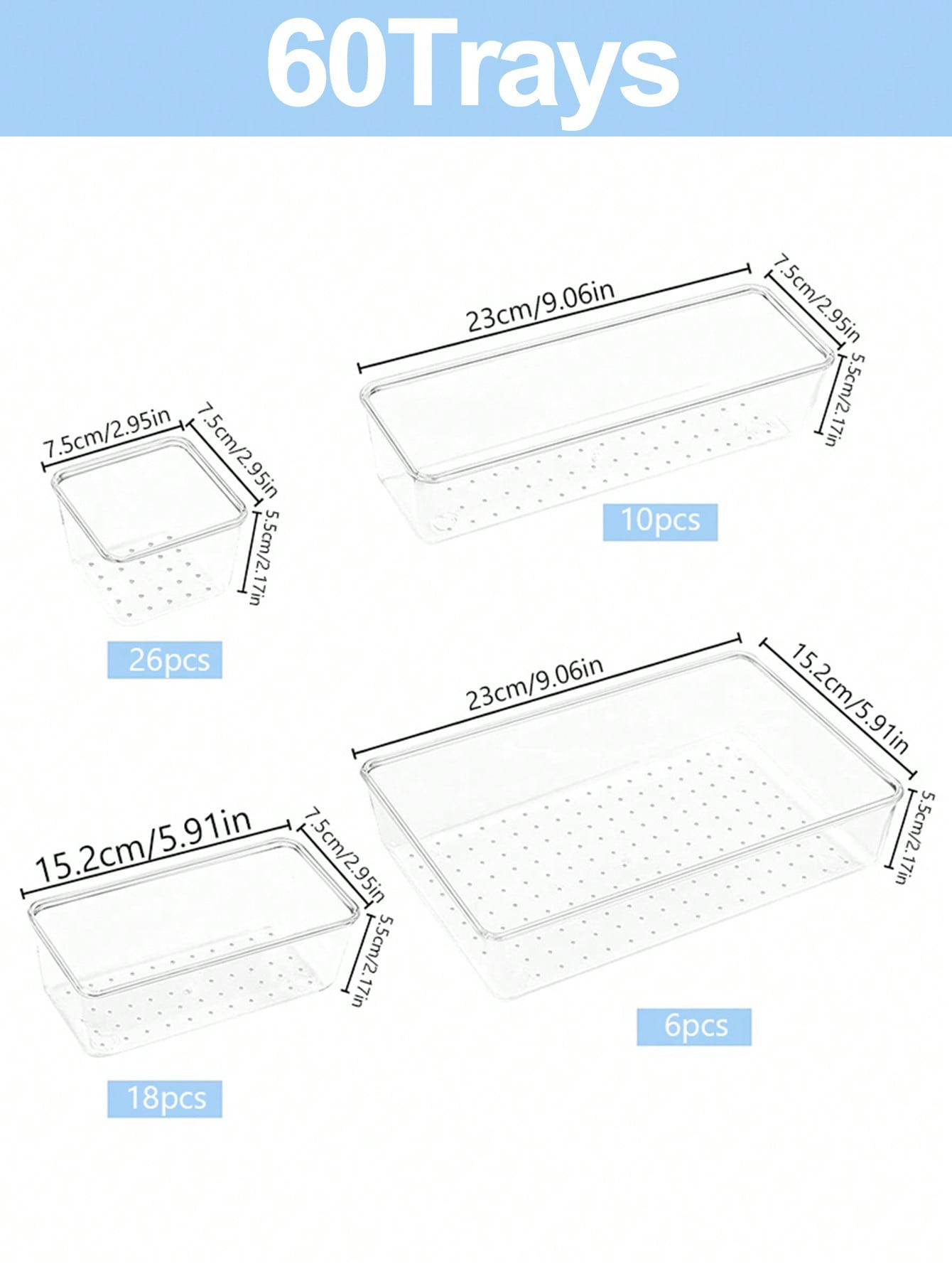 Clear Plastic Drawer Organizer Set – 13 to 60 Pcs, 4 Sizes | MIRA