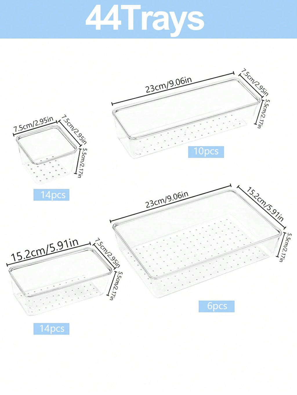 Clear Plastic Drawer Organizer Set – 13 to 60 Pcs, 4 Sizes | MIRA