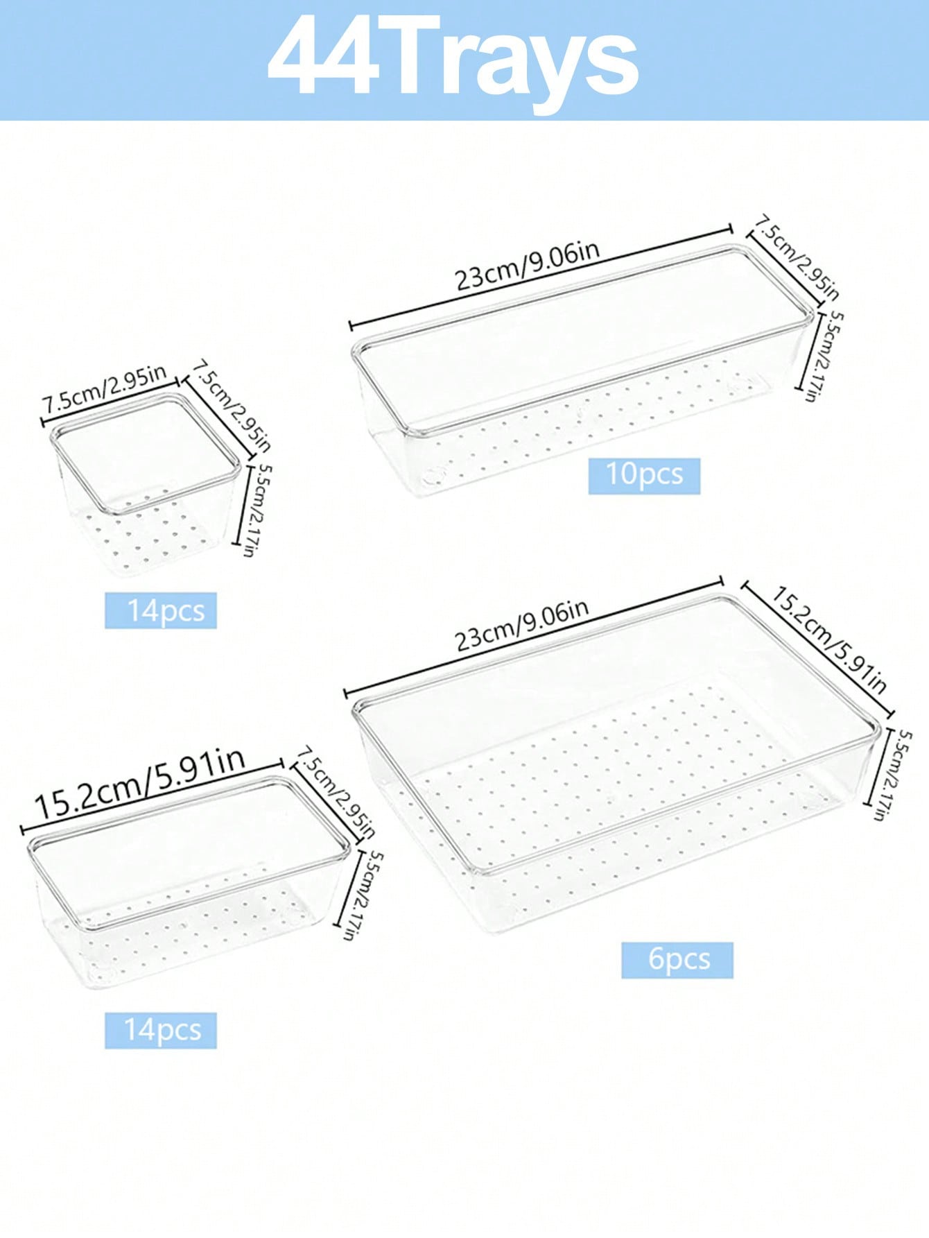 Clear Plastic Drawer Organizer Set – 13 to 60 Pcs, 4 Sizes | MIRA