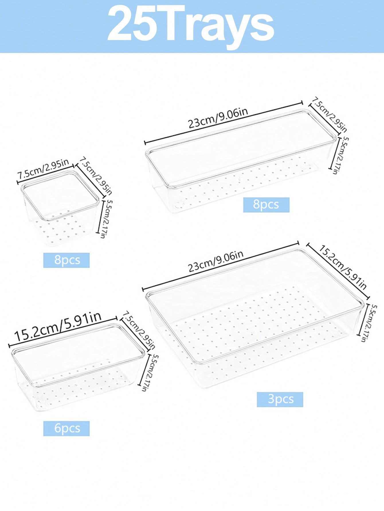 Clear Plastic Drawer Organizer Set – 13 to 60 Pcs, 4 Sizes | MIRA