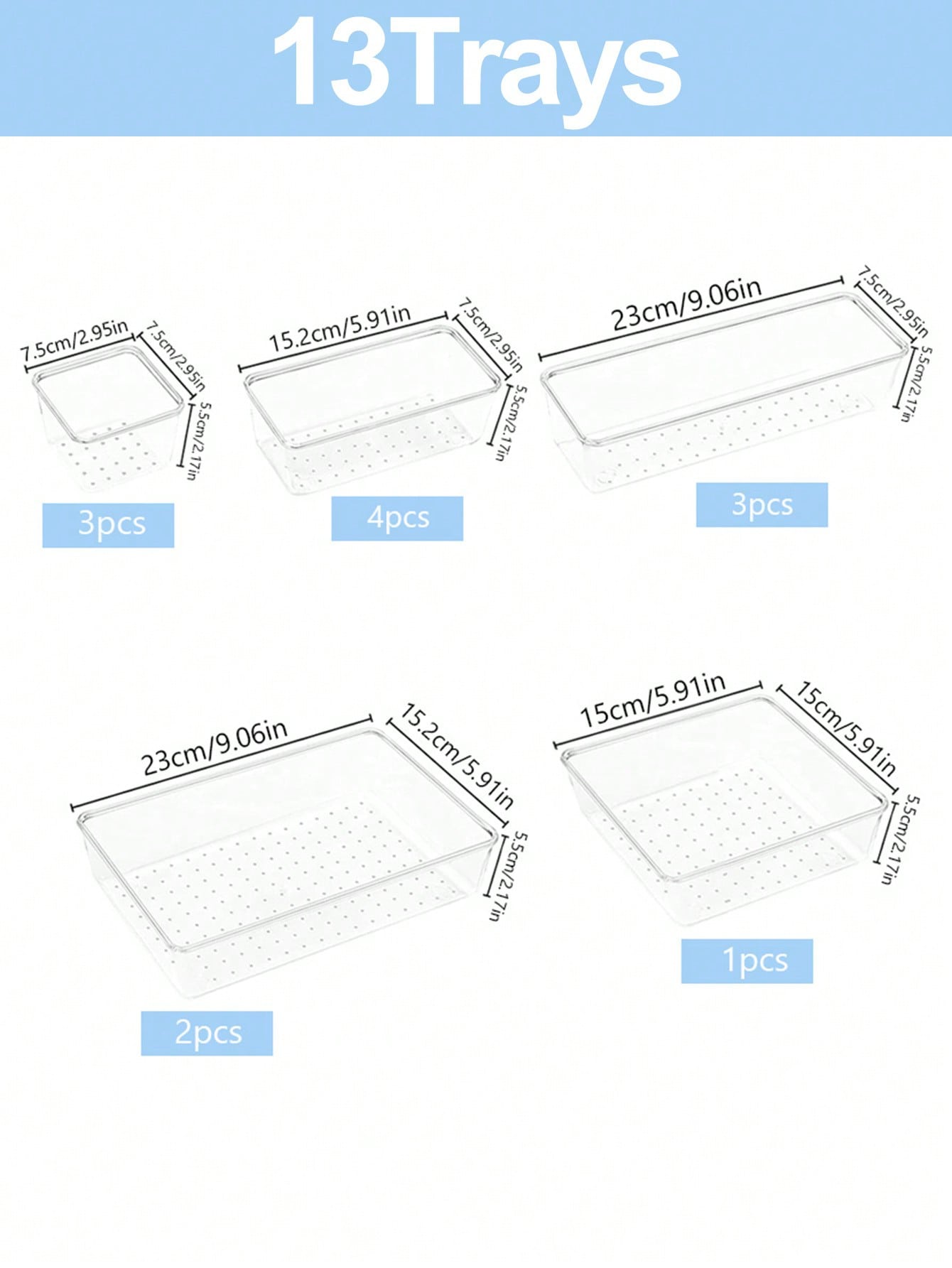 Clear Plastic Drawer Organizer Set – 13 to 60 Pcs, 4 Sizes | MIRA