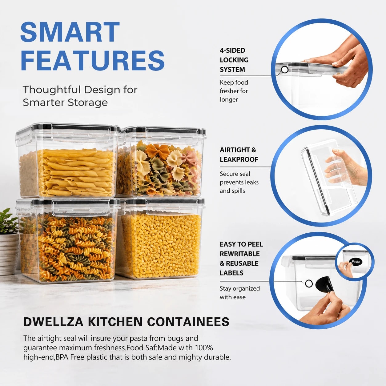 Airtight Food Storage Containers 8-Piece Set with Scoops & Labels | MIRA
