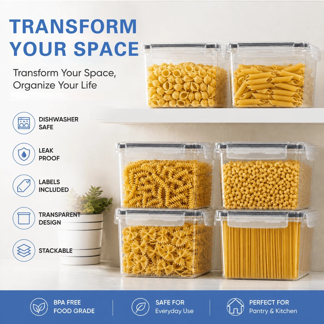 Airtight Food Storage Containers 8-Piece Set with Scoops & Labels | MIRA